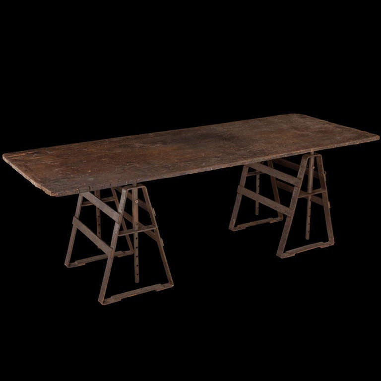 Industrial Metal Trestle Primitive Table