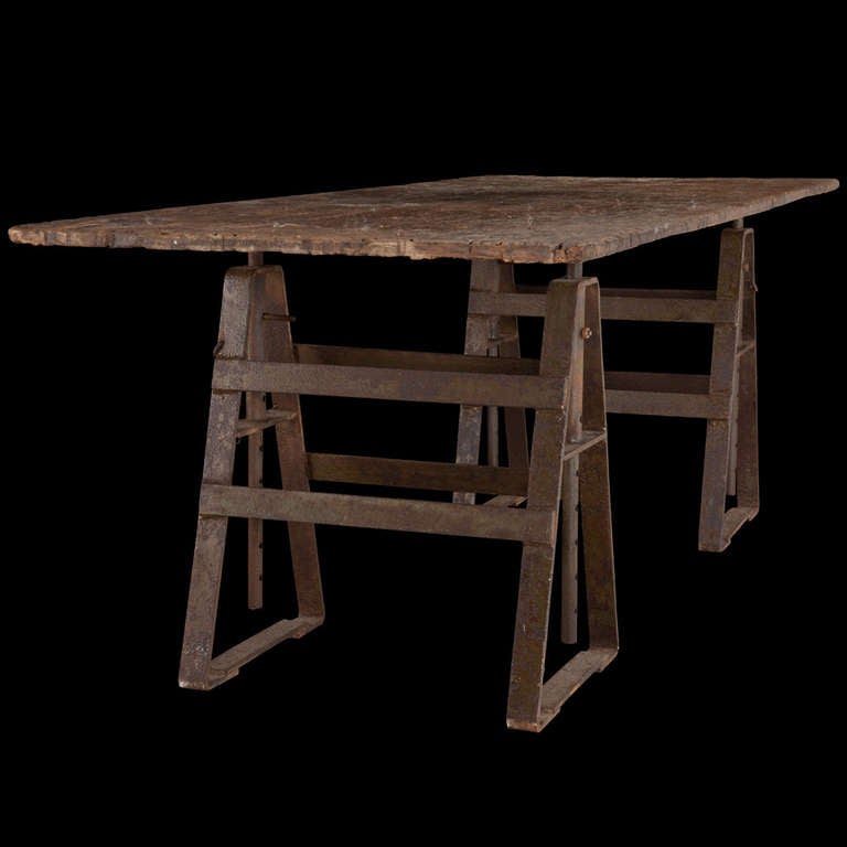 French Metal Trestle Primitive Table