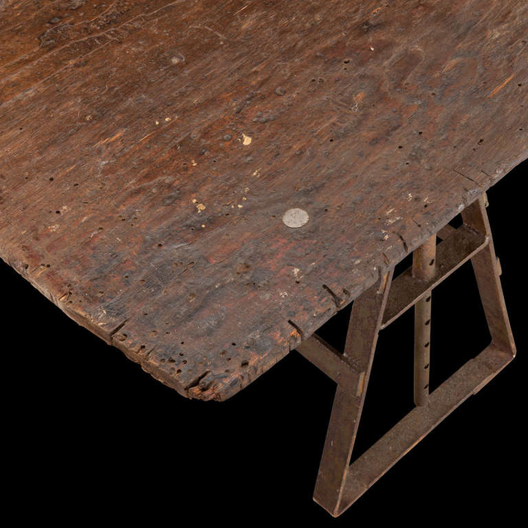 Metal Trestle Primitive Table In Distressed Condition In Culver City, CA