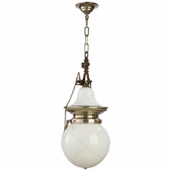 Antique White Enamel And Nickel Industrial Pendant With Original Gas Fittings