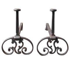 18th c. Wrought Iron Andirons, Firedogs