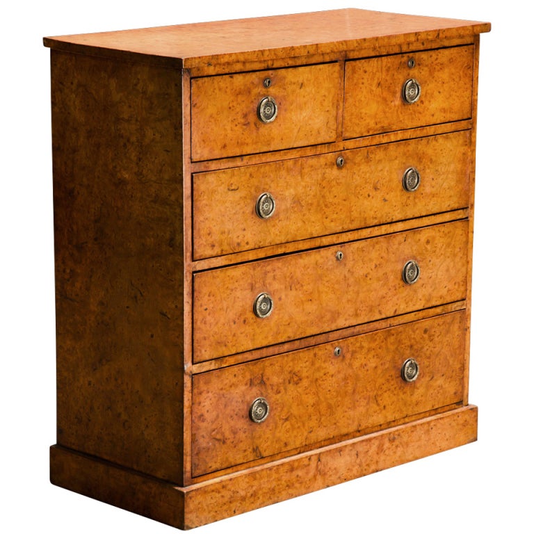 Burl Wood English Chest of Drawers at 1stdibs