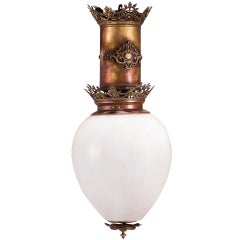 Antique Ornate Brass and Vaseline Glass Pendant