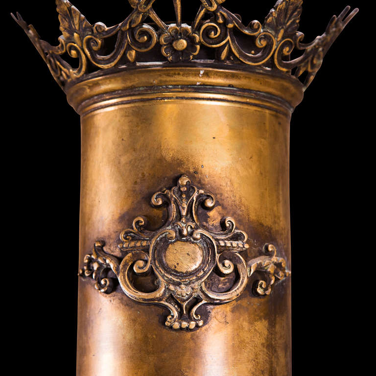 Ornate Brass and Vaseline Glass Pendant