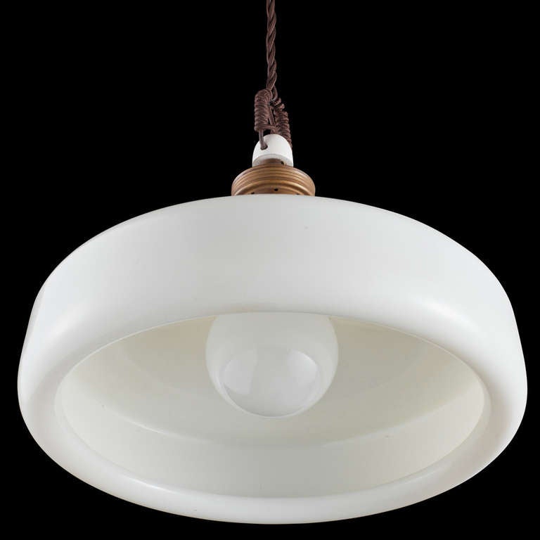Large Milk Glass / Brass Pendant In Good Condition In Culver City, CA
