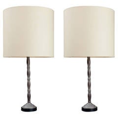 Vintage Pair of Bamboo Stalk Metal Table Lamps