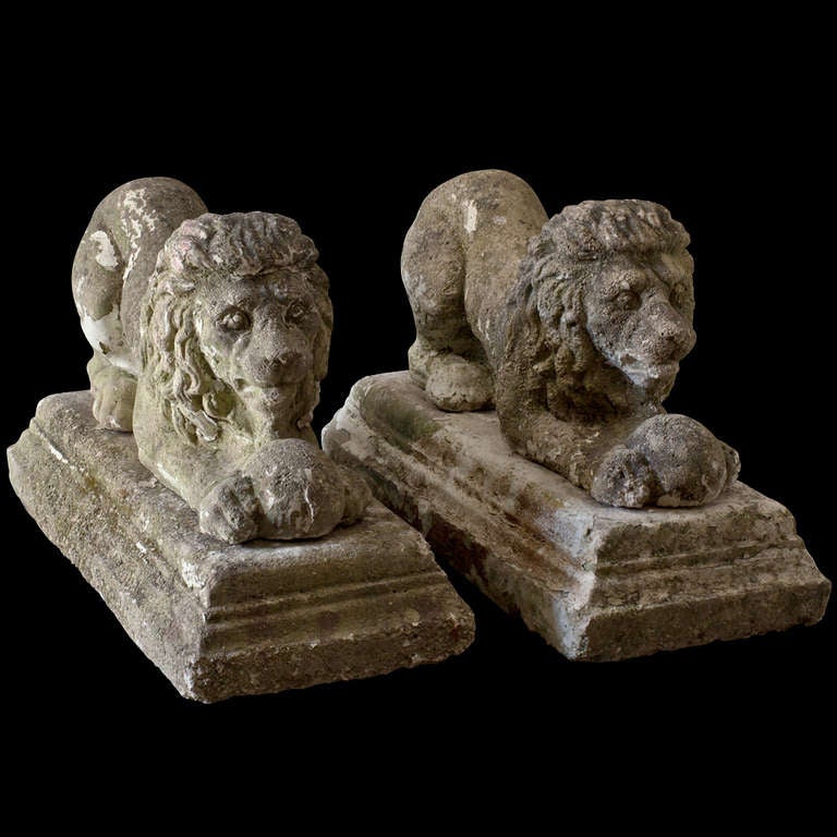 Pair of Concrete French Garden Lions at 1stDibs