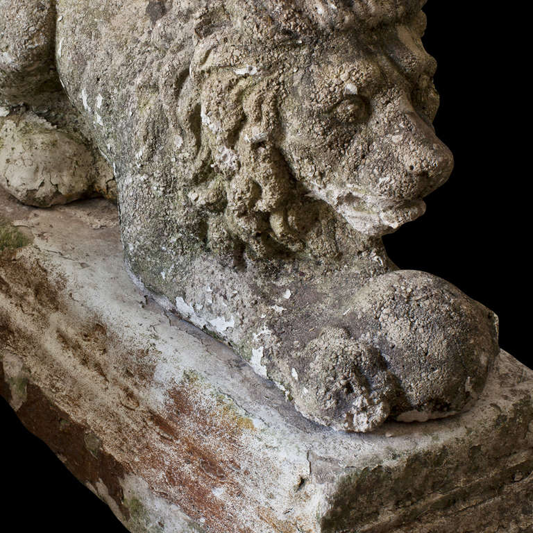 Pair of Concrete French Garden Lions at 1stdibs