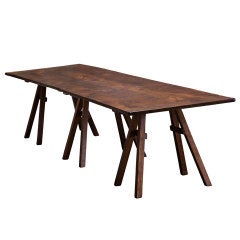 Used Monumental English Sawhorse Table 