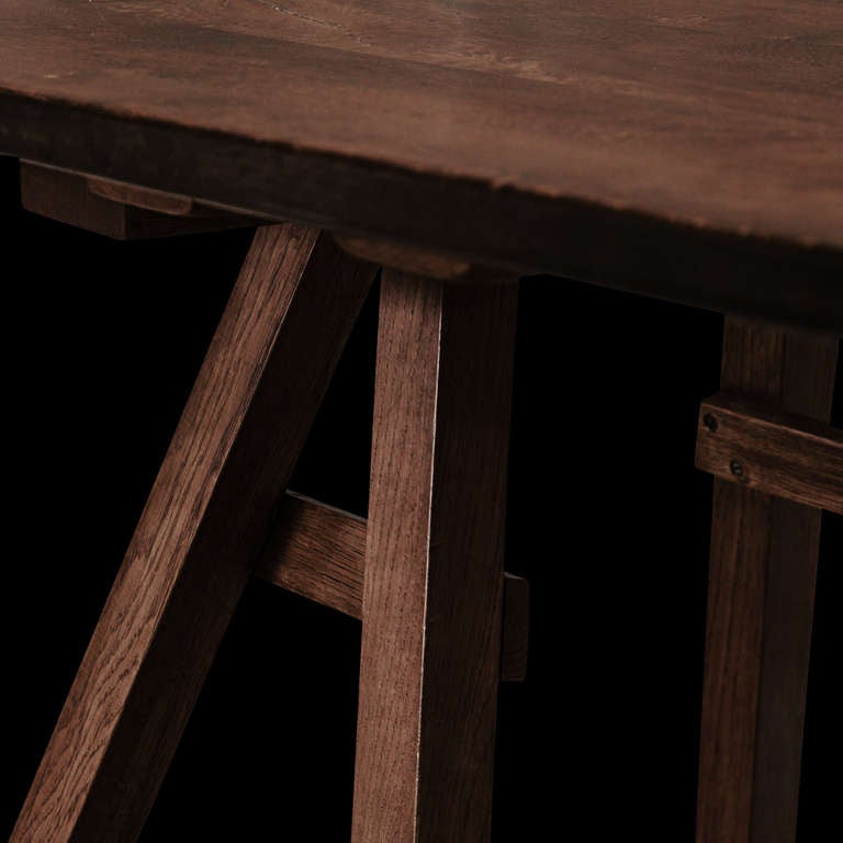 Monumental English Sawhorse Table In Excellent Condition In Culver City, CA