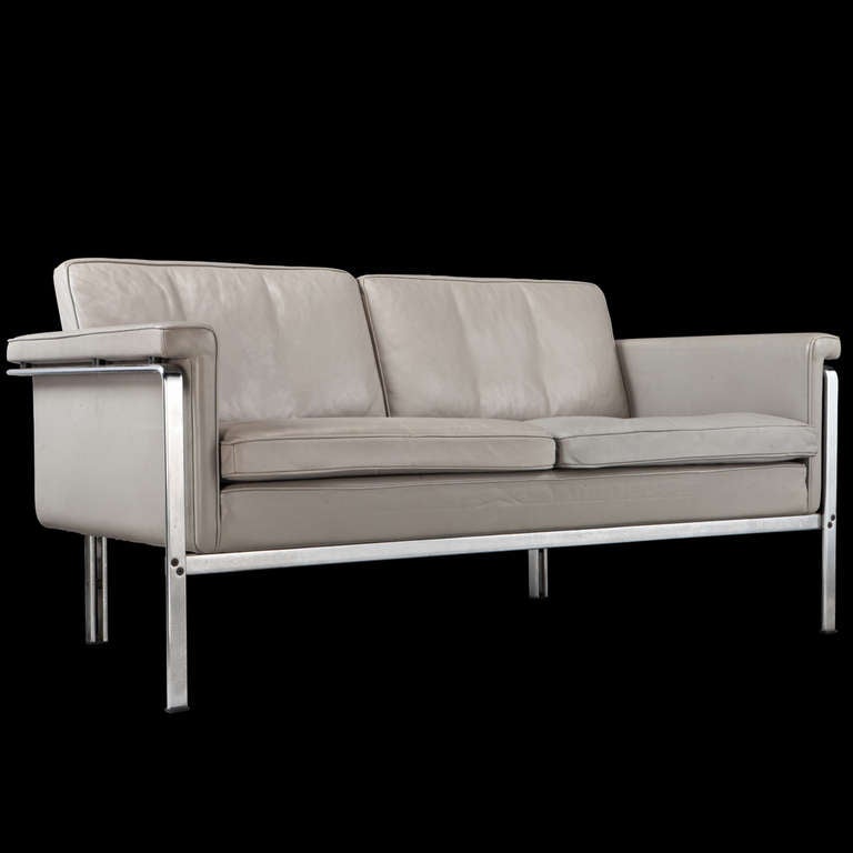 Mid-Century Modern Kill International Grey Leather Chrome Sofa