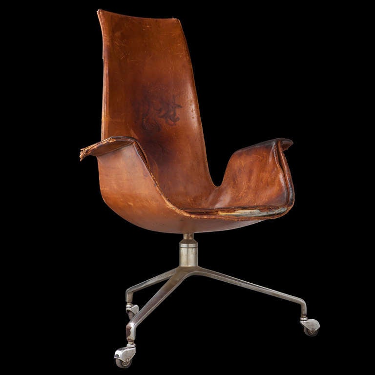 Danish High Back Leather Tulip Chair