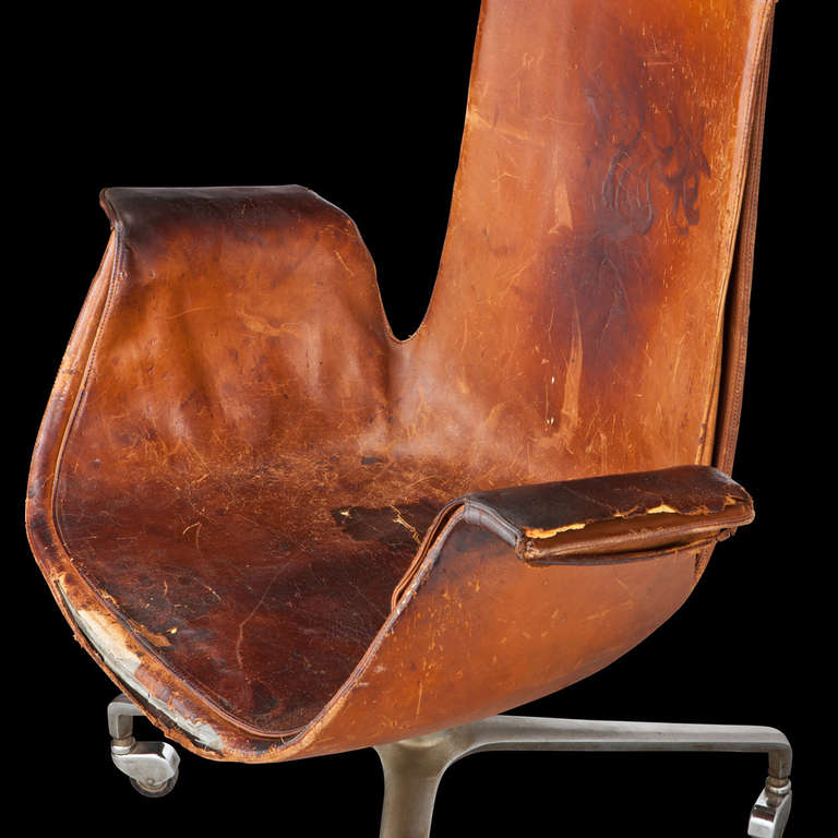 Mid-20th Century High Back Leather Tulip Chair
