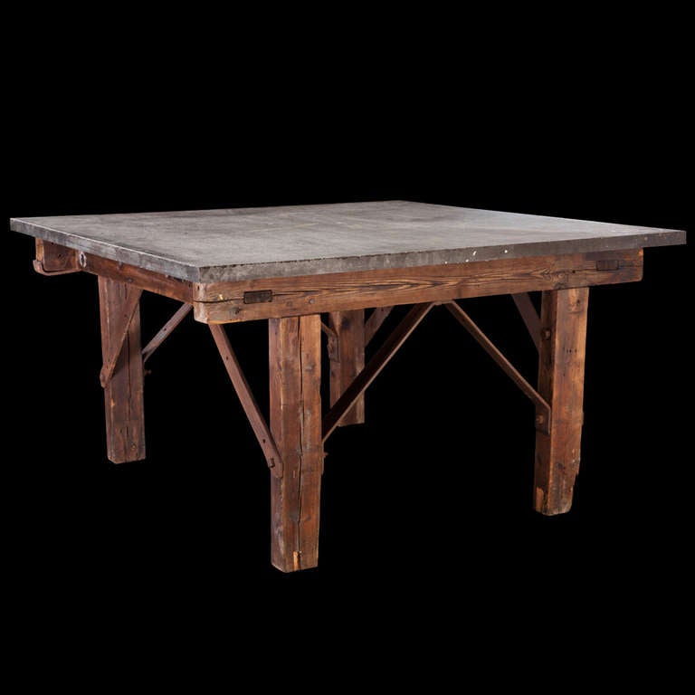 Primitive Work Table with Blue Stone Top
