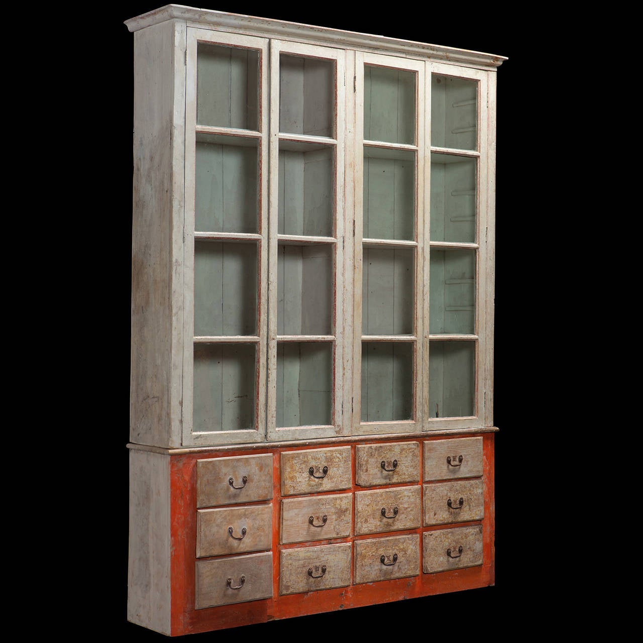 Spanish Massive Glazed Cabinet over Chest of Drawers