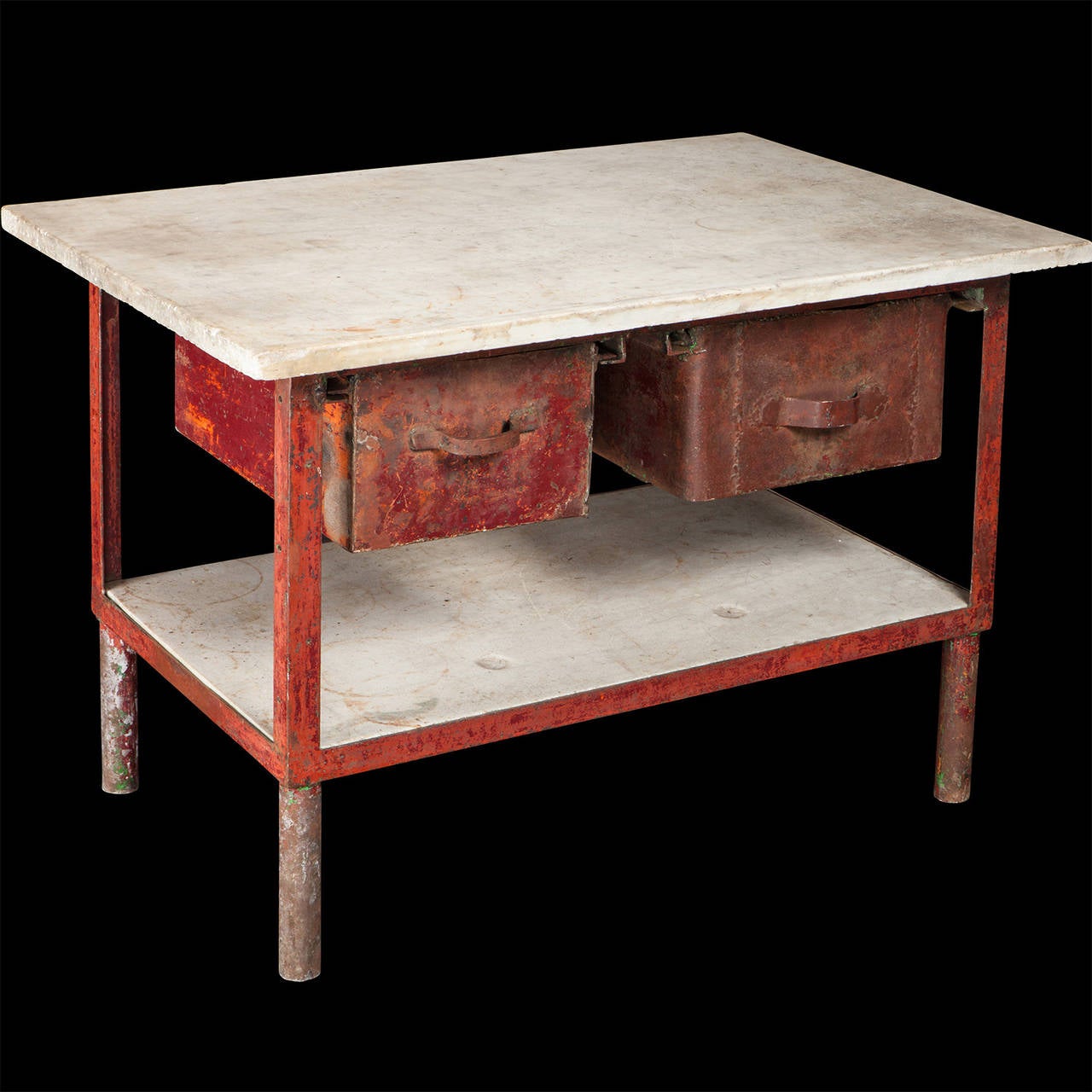 Industrial Iron and Marble Work Table