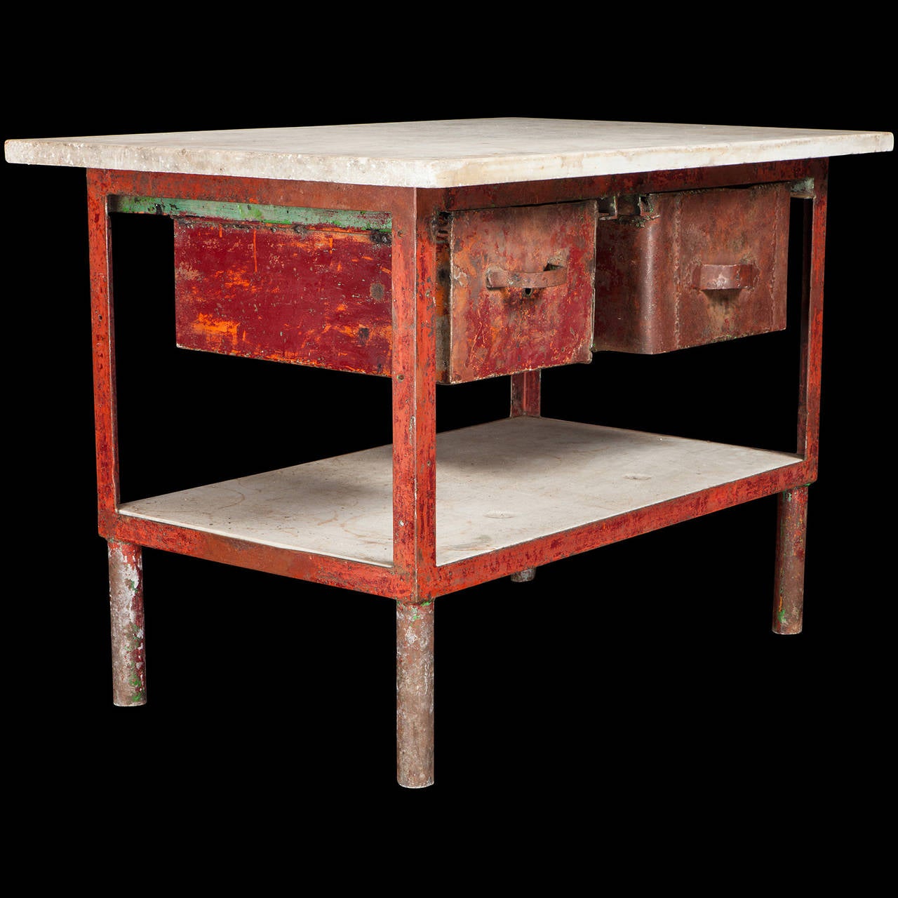 Painted Iron and Marble Work Table