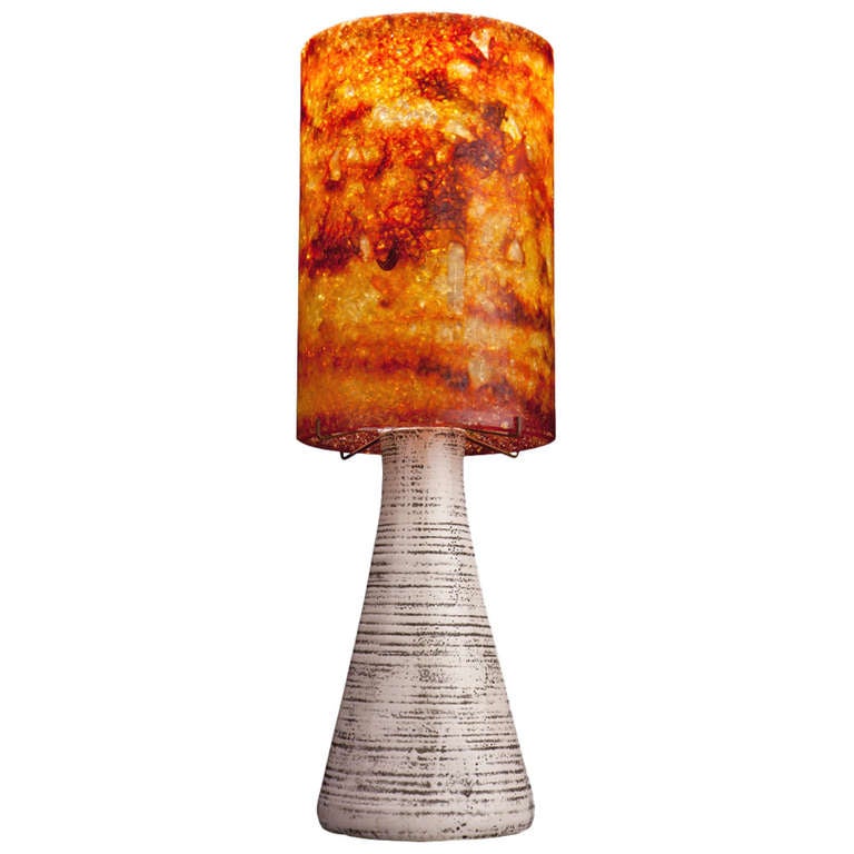 Ceramic Base Lamp with Glass Shade at 1stdibs