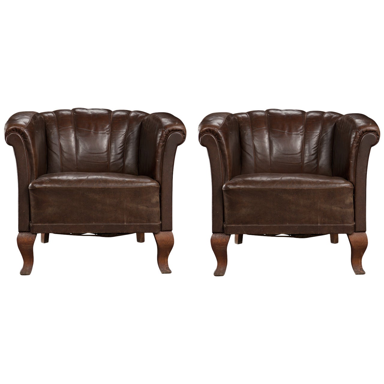 Pair of Leather Deco Club Chairs