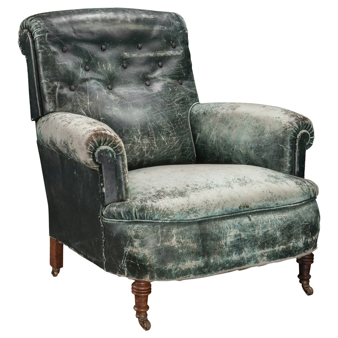 Weathered Green Leather Armchair