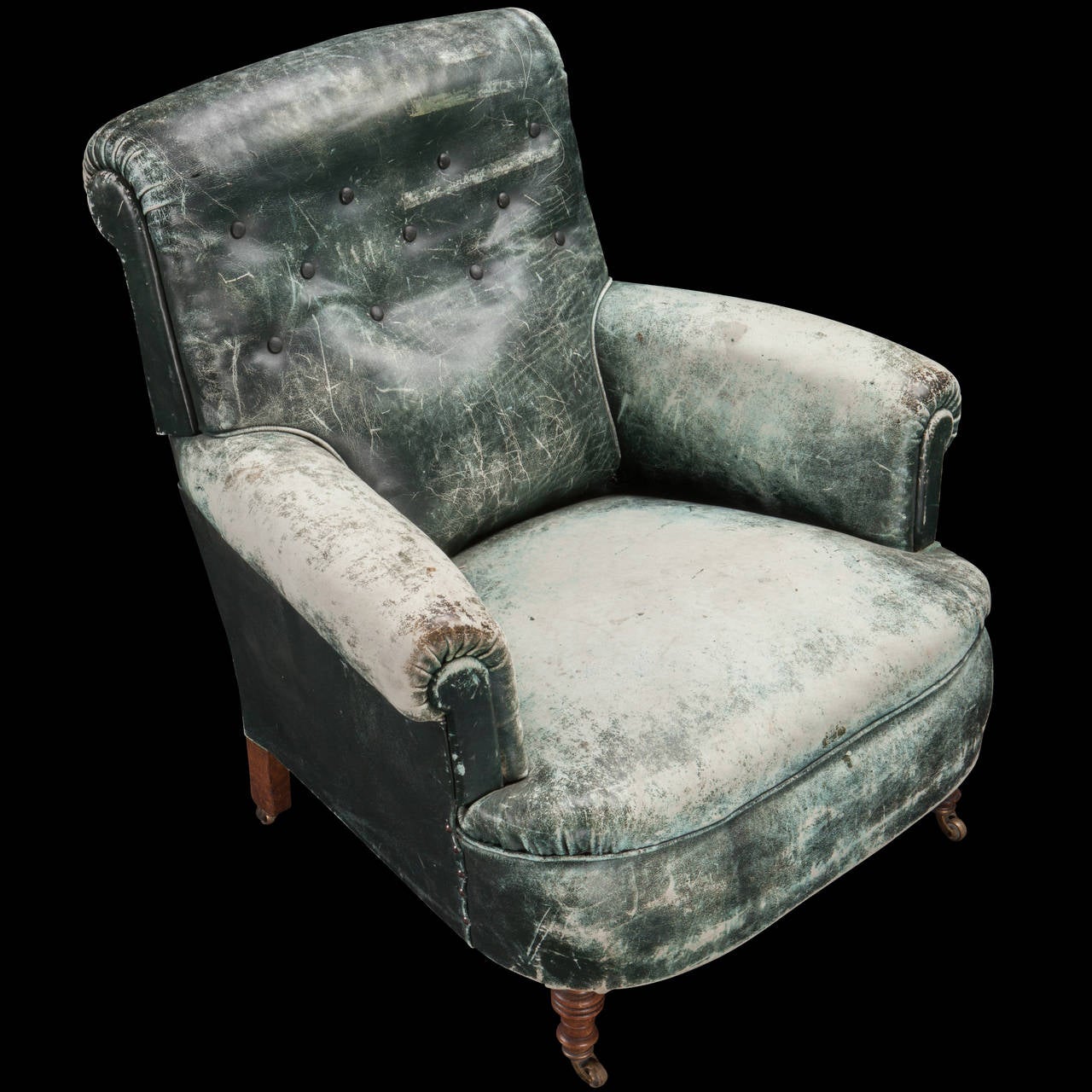 Weathered Green Leather Armchair at 1stDibs