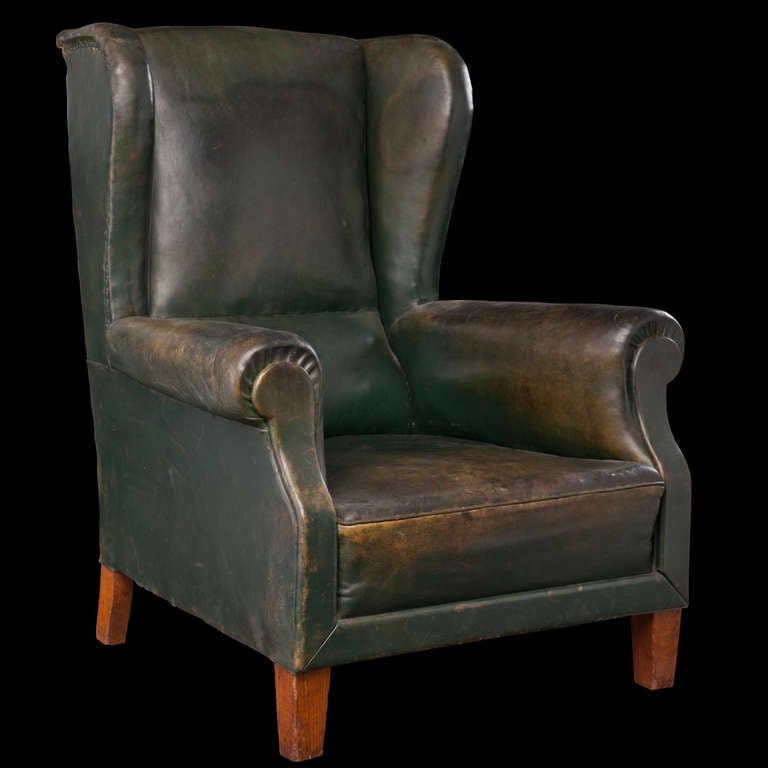 Dark Green Leather Lounge Chair at 1stdibs