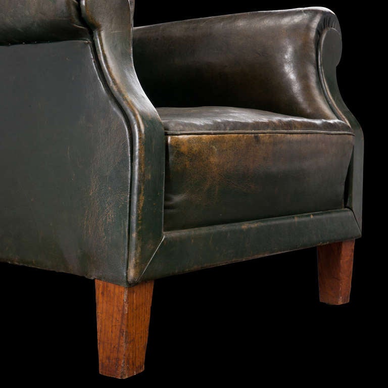 Dark Green Leather Lounge Chair at 1stDibs