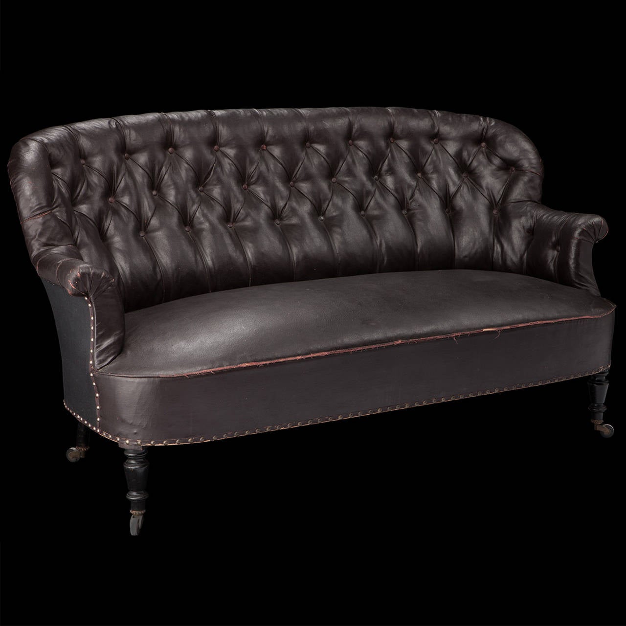 French Button Back Leatherette Sofa