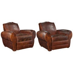 Antique Pair of Leather Club Chairs