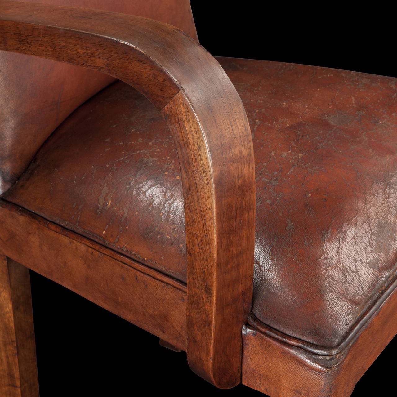 Patinated Pair of Leather Bridge Chairs