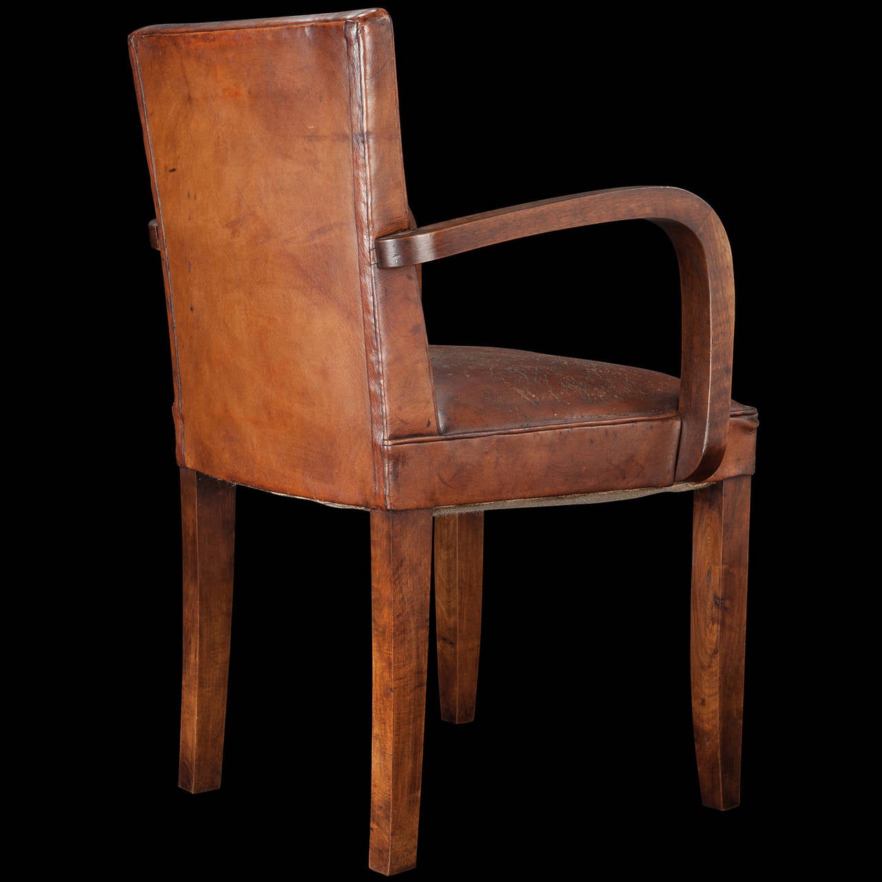Mid-Century Modern Pair of Leather Bridge Chairs