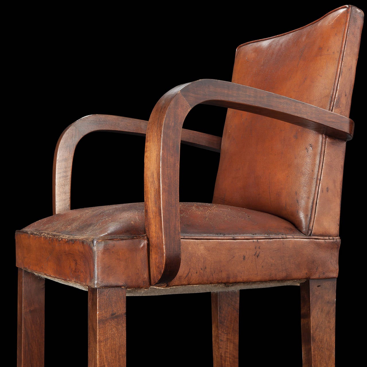 Mid-20th Century Pair of Leather Bridge Chairs