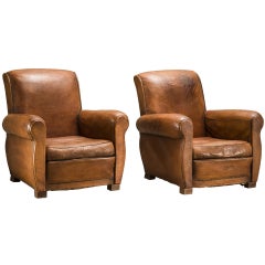 Pair of Deco French Leather Armchairs