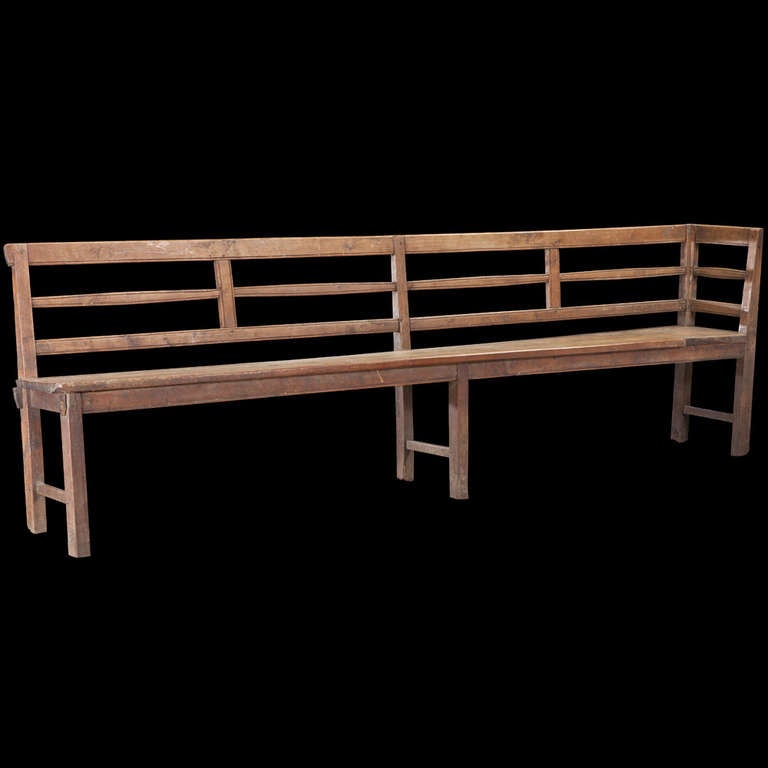 Primitive Long Wooden Bench In Fair Condition In Culver City, CA