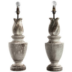 Pair of Weathered Marble Garden Lamps