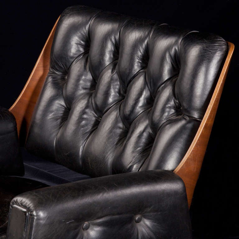 Pair of Leather / Wood Swivel Chairs 2