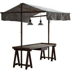 Antique Outdoor Work Table with Fabric Canopy