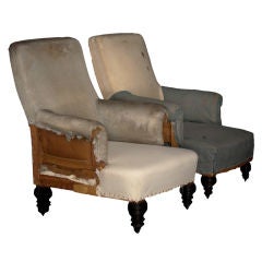 Pair of Simple Primitive Lounge Chairs with Slight Roll Arms