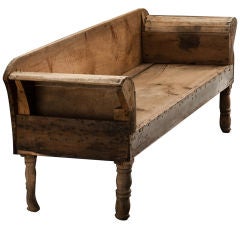 Primitive Country Sofa with Unusual Rolled Arm
