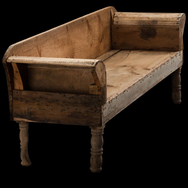 Primitive Country Sofa with Unusual Rolled Arm
