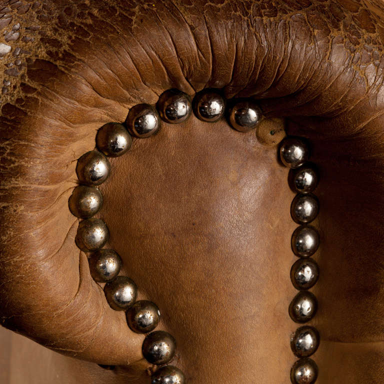 Monumental Tufted Leather Wingback Chair 1