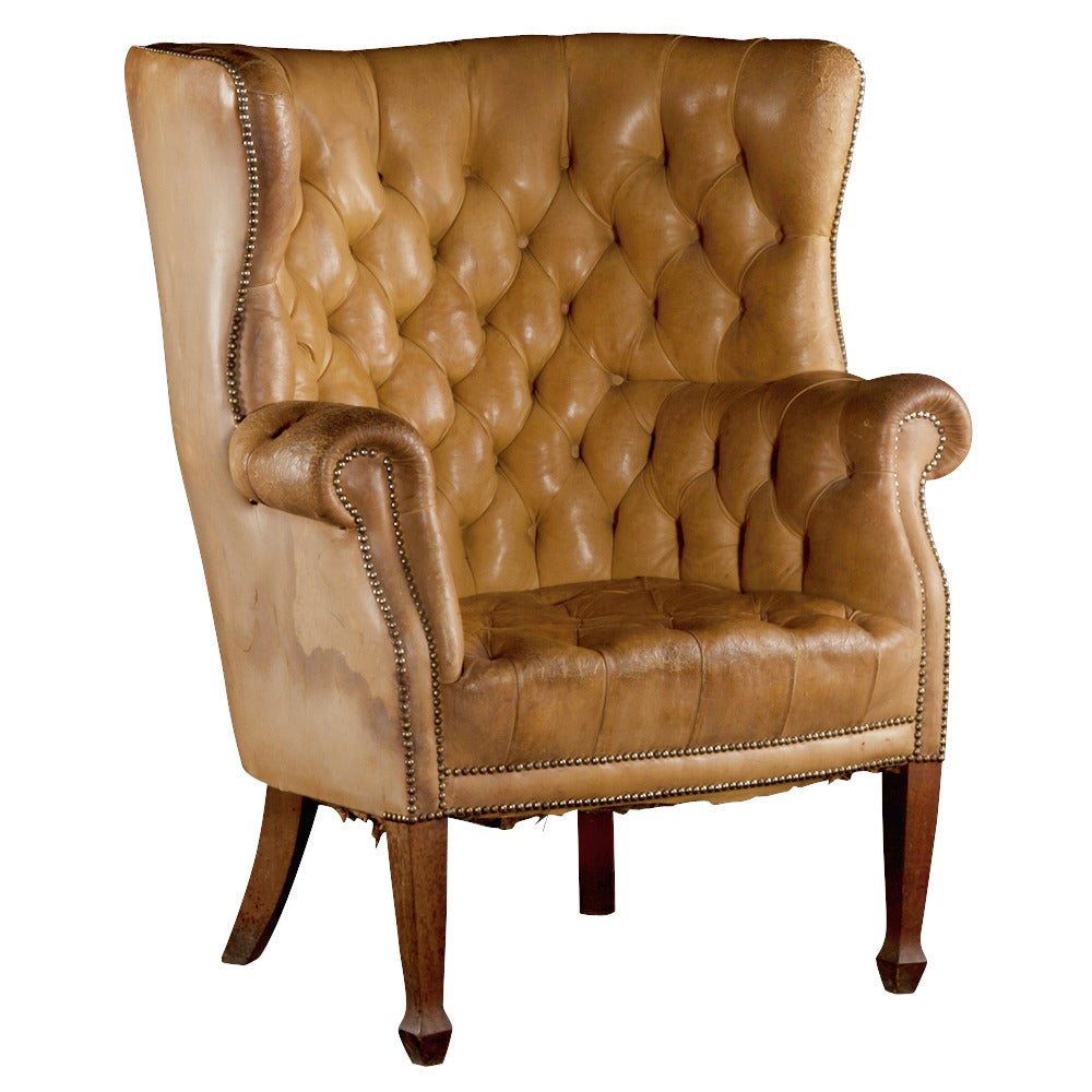 Monumental Tufted Leather Wingback Chair