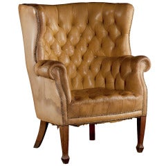 Antique Monumental Tufted Leather Wingback Chair
