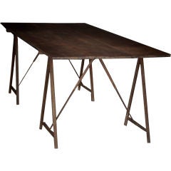Vintage Belgian Work Table with A-Frame Leg Supports