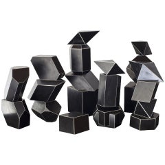 Antique Unusual Set of 20 Black Geometric Forms