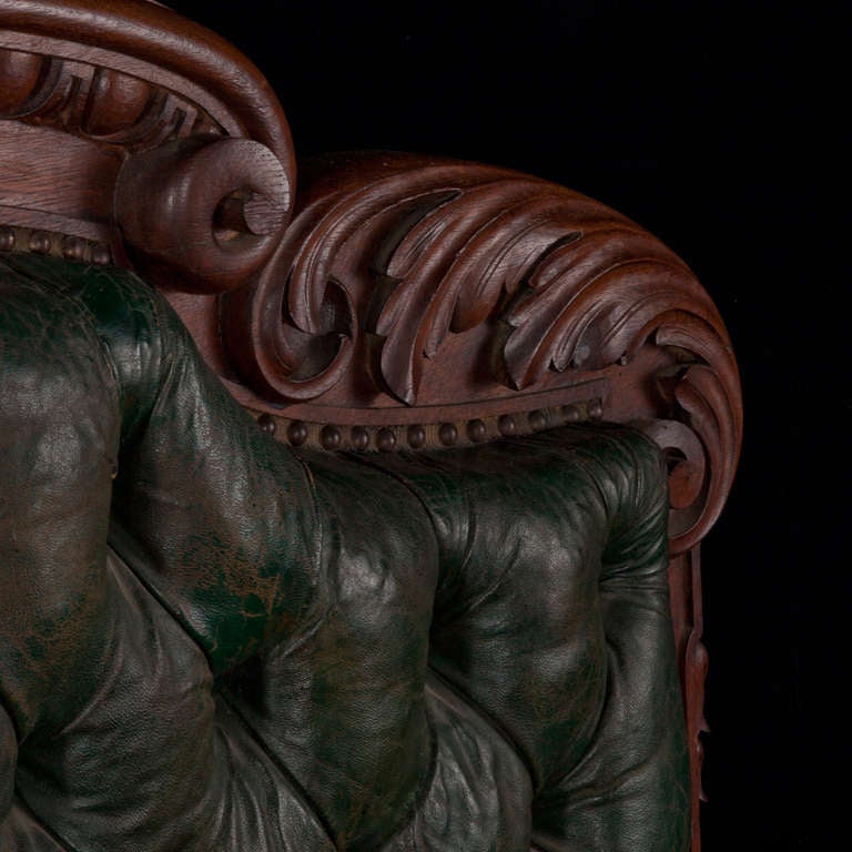 Monumental Carved Oak / Leather Sofa at 1stDibs