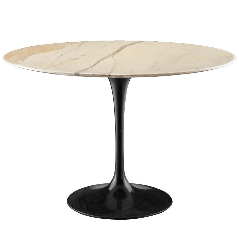 Round Marble Knoll Table with Black Base