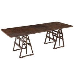 Vintage Metal Trestle Primitive Table