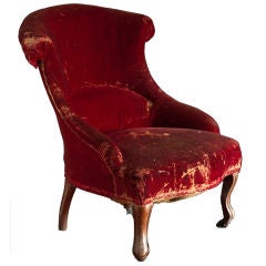 Vintage Red Crushed Velvet Slipper Chair