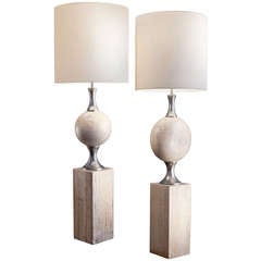 Pair of Marble and Stone Barbier Travertine Floor Lamps